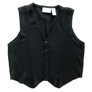 Vintage Wool Sweater Vest Button-Up Black Merino